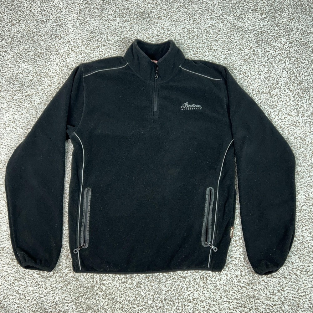 Indian Motorcycle Jacket Mens Medium Black Fleece 1/4 Zip Pullover Biker Logo